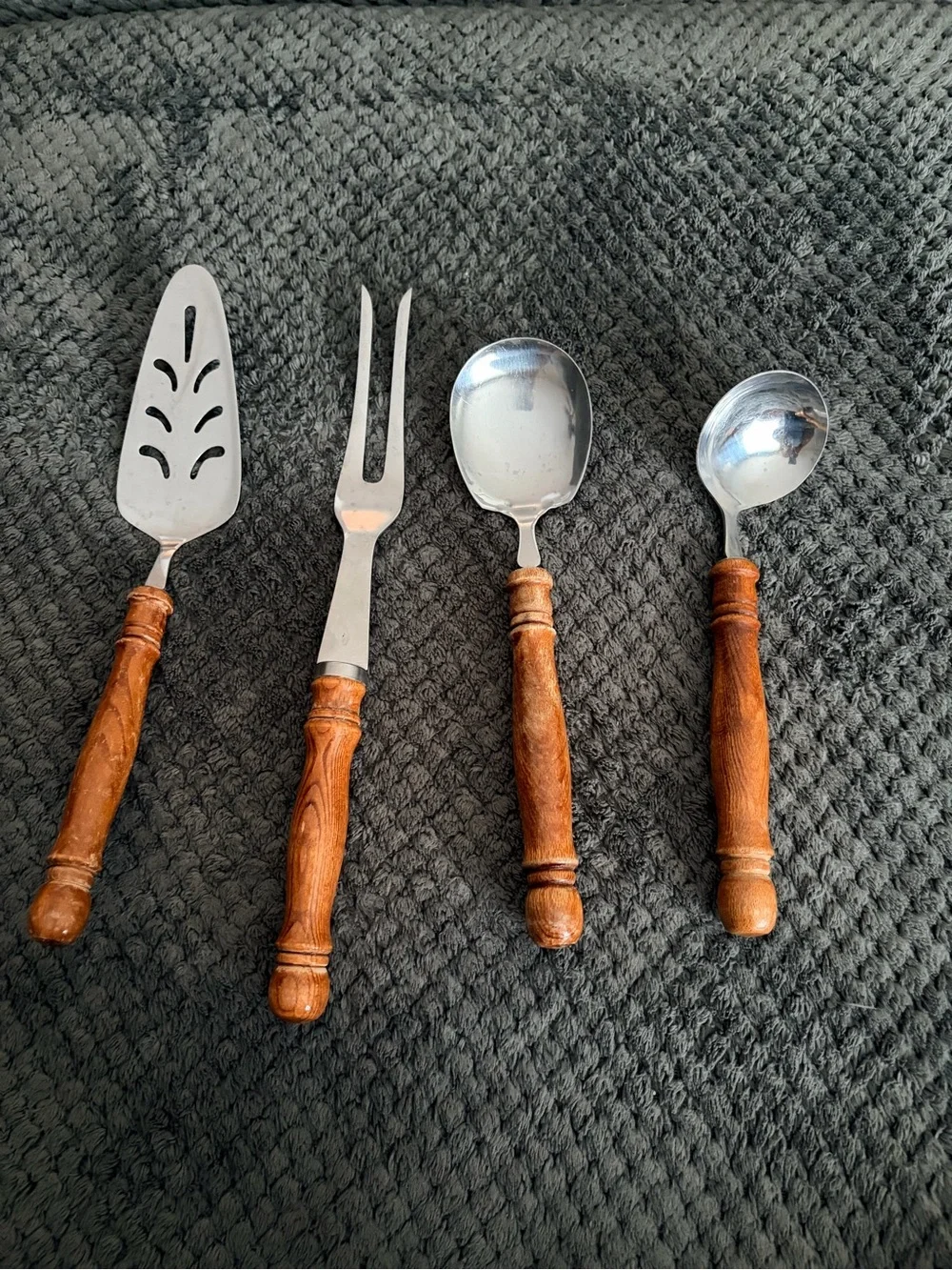 Vintage Taiwan Stainless Steel Wood Handle Flatware Set 43 Pc MCM Rustic